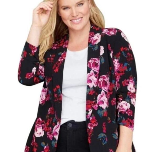 Lane Bryant Women's Plus Size Floral Blazer Size 18/20 Ruched Sleeves - Picture 1 of 7